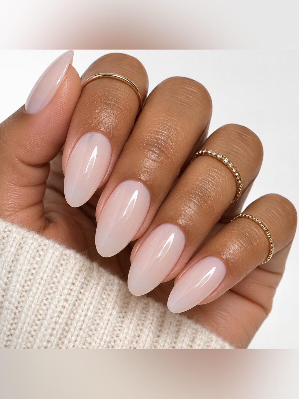 Elegant Medium length Milky Sheer Pink Almond Press-On Nails - Natural Gloss